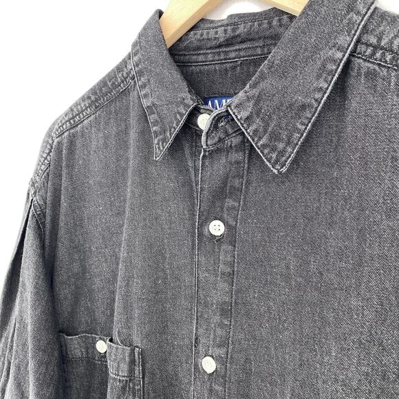 PERRY ELLIS Shirt Mens L AMERICA Denim Cotton Long Sleeve Button Up Black VTG - Picture 4 of 13